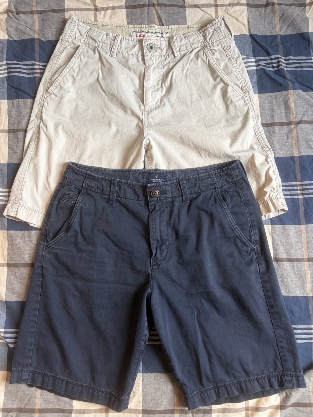 American Eagle Outfitters Navy and Off-White Chino Shorts Pair